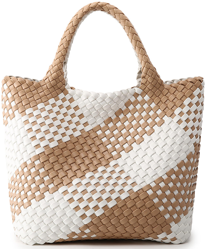 Queenoris Damen 1133 Tragetasche, Handtasche, Schultertasche, Aprikose und Weiss Kontrastierend