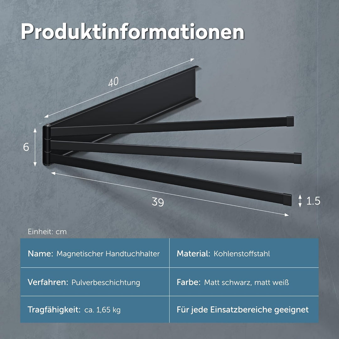 doporro Handtuchhalter ohne Bohren, 40 cm Handtuchhalter selbstklebend & magnetisch, 180° schwenkbar