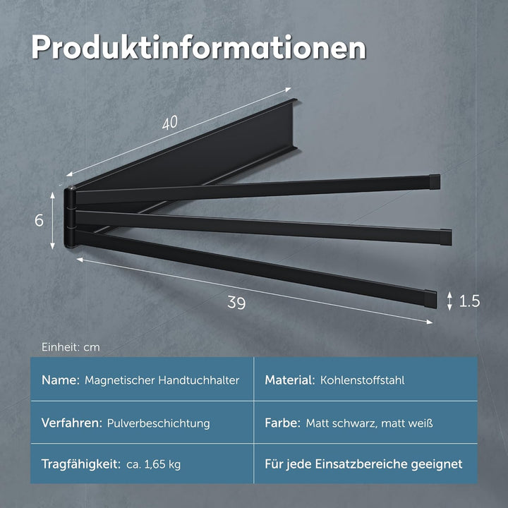 doporro Handtuchhalter ohne Bohren, 40 cm Handtuchhalter selbstklebend & magnetisch, 180° schwenkbar