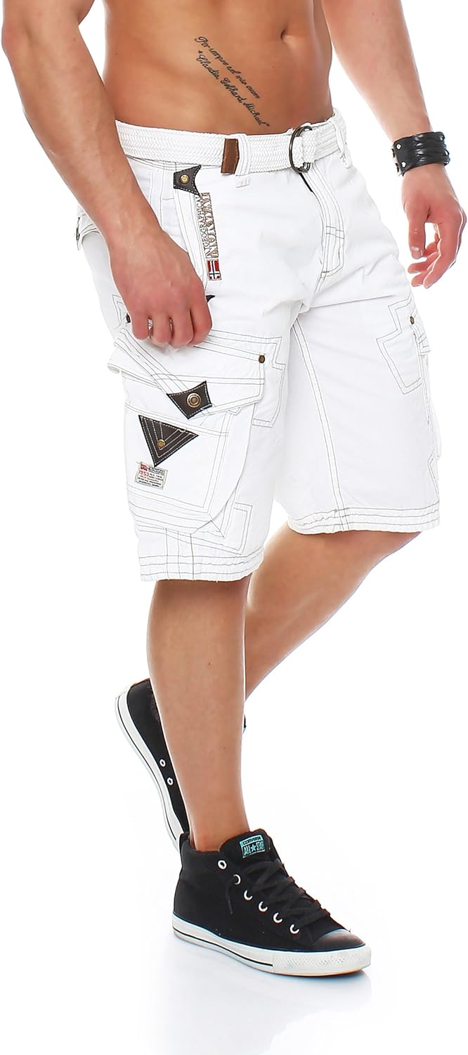 Geographical Norway Herren Cargo Shorts Cargoshorts Bermuda Kurze Hose mit Gürtel Parapente (XXXL, W