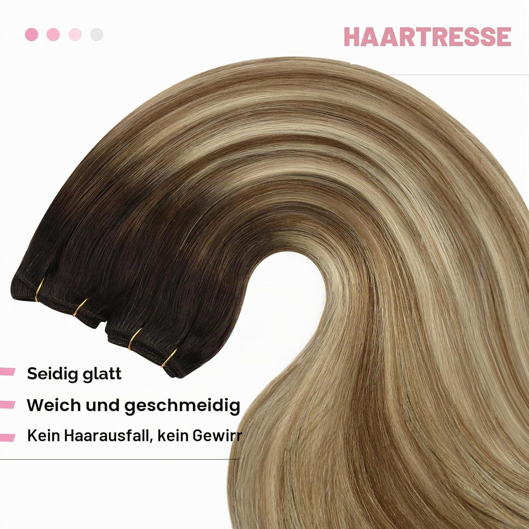 YoungSee Tressen Echthaar Balayage Echthaar Tressen zum Einnahen Braun Balayage Blond Weave Extensio