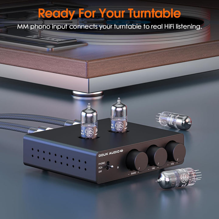 Douk Audio Röhrenvorverstärker MM Phono-Stufe HiFi Stereo-Vorverstärker mit Tiefpassfilter, Subwoofe