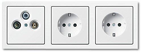 BUSCH JÄGER Komplettset/Antennensteckdosen-Einsatz Radio/TV/SAT FS 302 F + 3fach Rahmen und Abdeckun