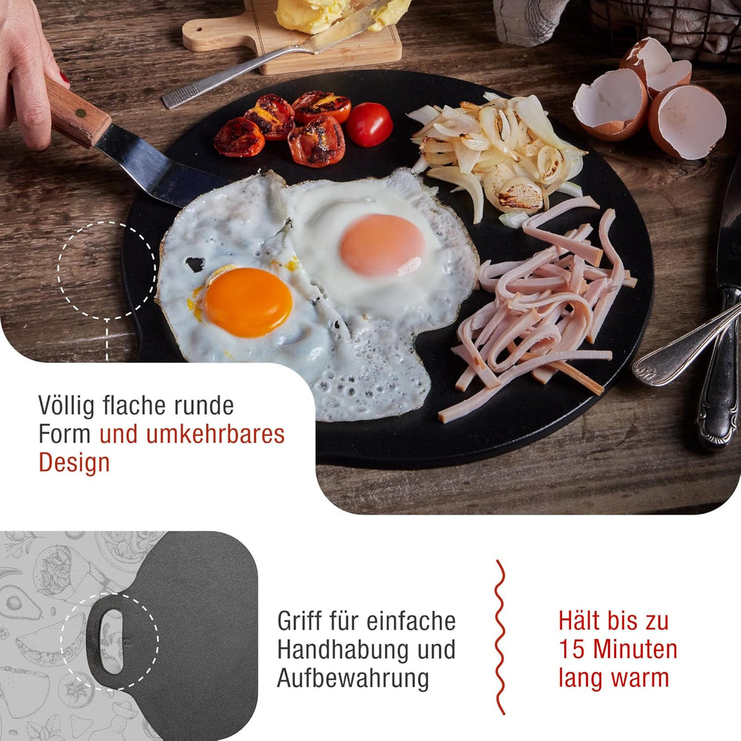 Victoria Grillplatte Gusseisen, Induktion Budare Dosa Pfanne 38cm für Pizza, Crepes, Feuer, Ofen, Gl