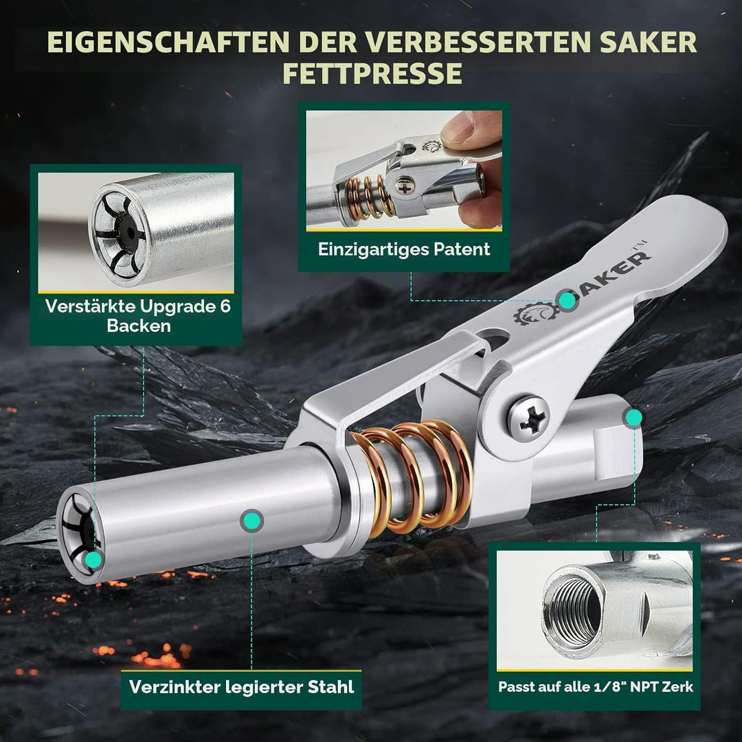 Saker Fettpressenkupplung, kompatibel mit allen Fettpressen, 0,3 cm NPT-Armaturen (geeignet für Durc