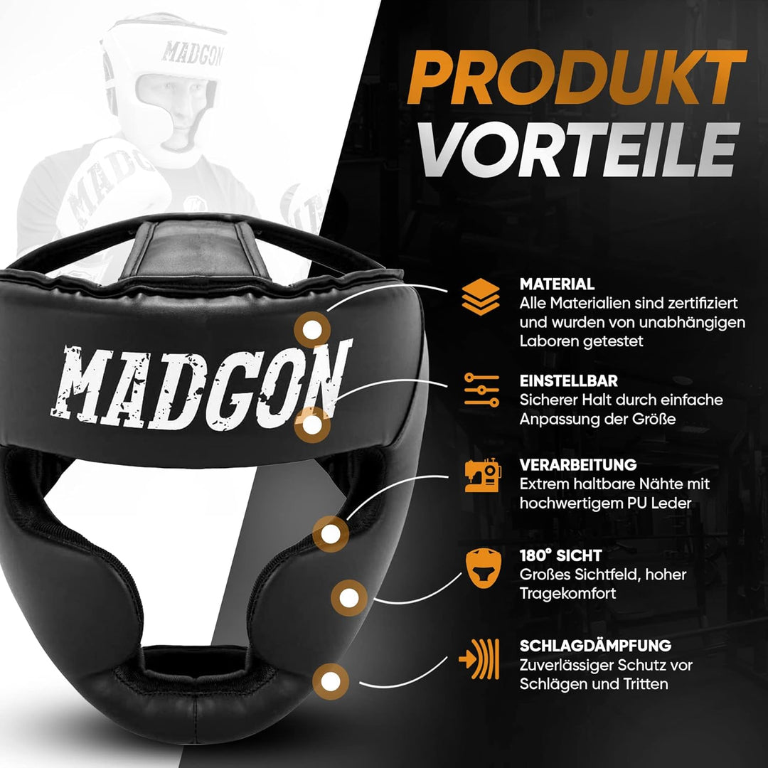 MADGON Premium Kopfschutz, Boxhelm mit Perfekter Sicht und maximalem Schutz, Gesichtsschutz für Kamp