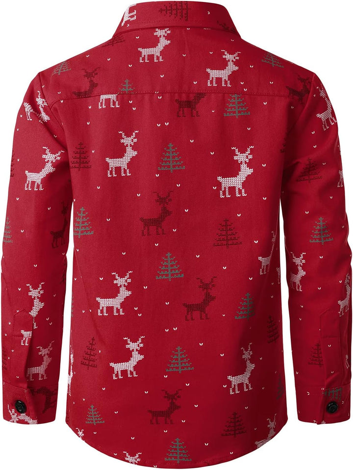 JOGAL Herren Funky Christmas Print Weihnachtsmann Hemd Langarm Button Up Freizeithemd Grosse Jungs 6