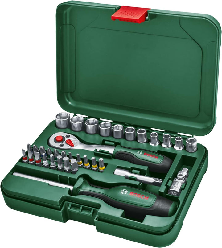 Bosch Home and Garden Ratschen / ¼"Steckschlüsselsatz-Set, 34-teilig (hochwertiger und vielseitiger,