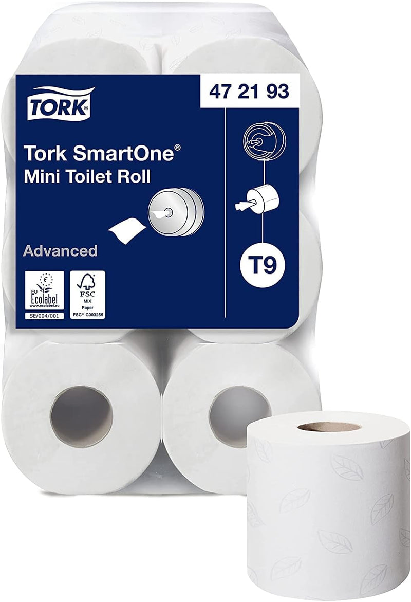 Tork SmartOne Mini Toilettenpapier Weiss T9, Advanced, 2-lagig, 12 × 620 Blatt, 472193 Single, Singl