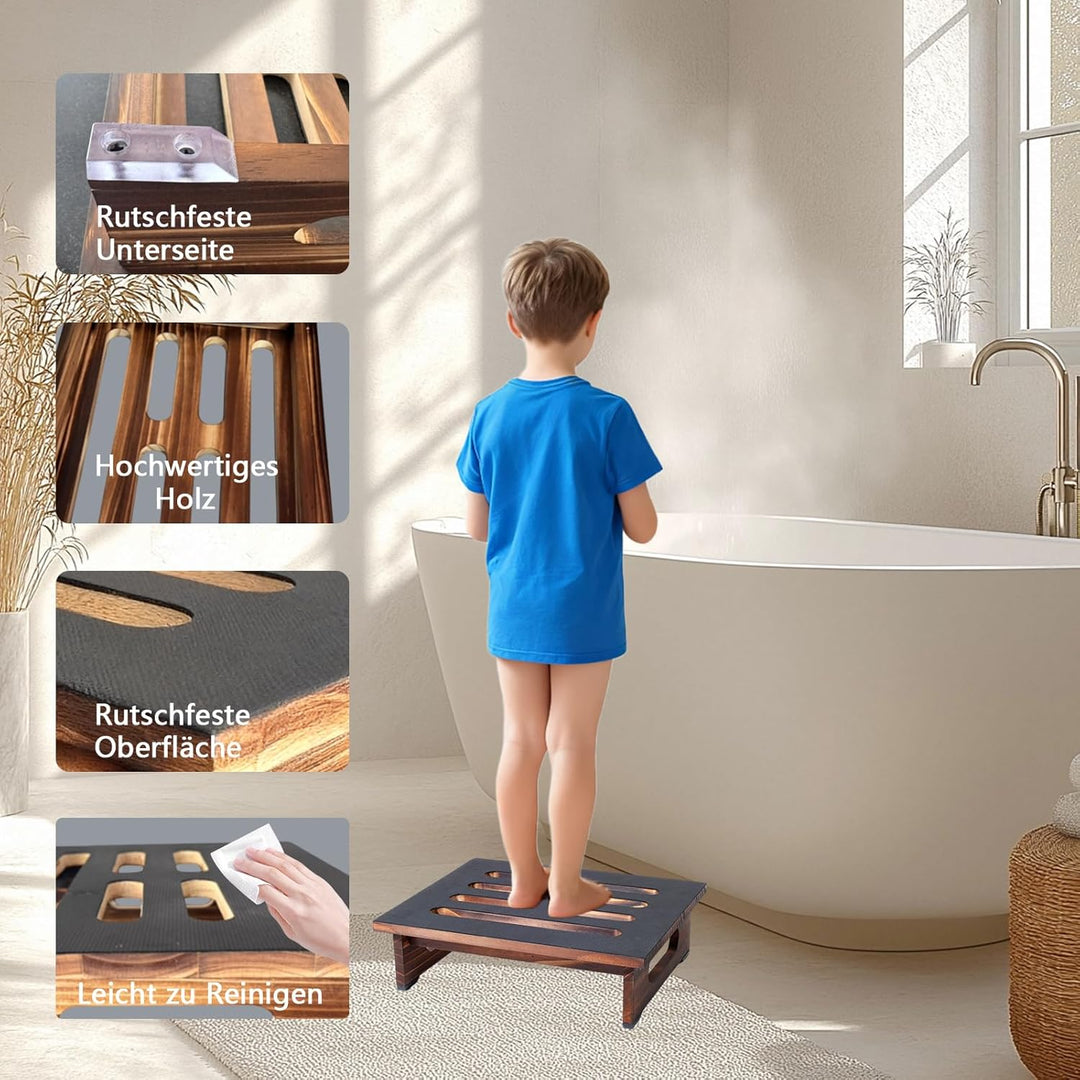 Holz-Tritthocker für Erwachsene & Senioren, 4.3" Fussbank Holz mit Rutschfester Gummiauflage,Bis 420