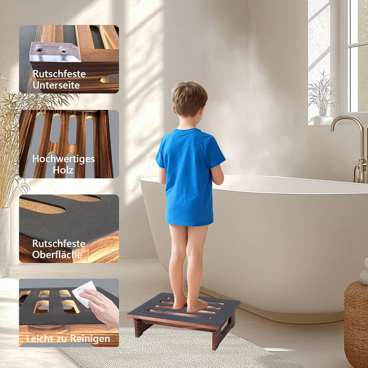 Holz-Tritthocker für Erwachsene & Senioren, 4.3" Fussbank Holz mit Rutschfester Gummiauflage,Bis 420