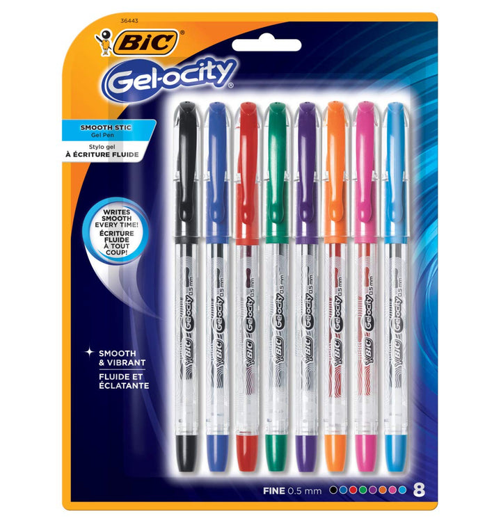 BIC Gel-ocity Smooth Stick Gel Pens, Fine Point, 0.5mm, Assorted Ink (8 Pack) 1 Stück (1er Pack), 1