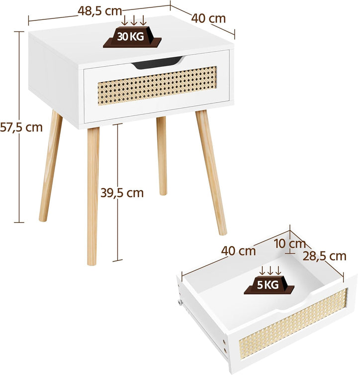 Yaheetech Nachttisch 2er Set Beistelltisch Rattan Nachtkommode mit Schublade Schlichter Boxspringbet