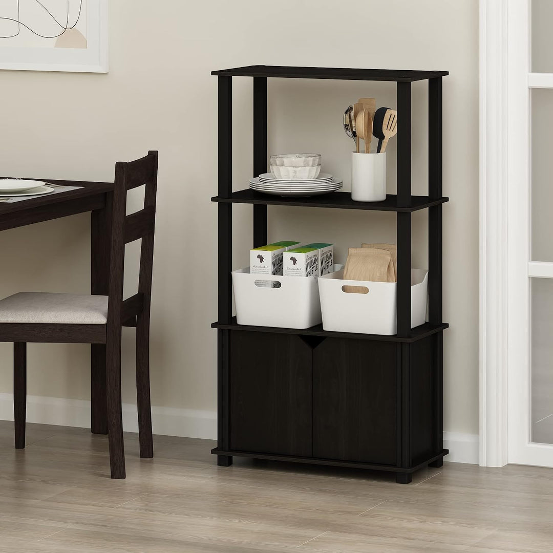 Furinno Brahms Multifunktions-Regal, 4 Fächer, mit Tür, zur Auslage, Espresso/Schwarz Kaffeebraun (E