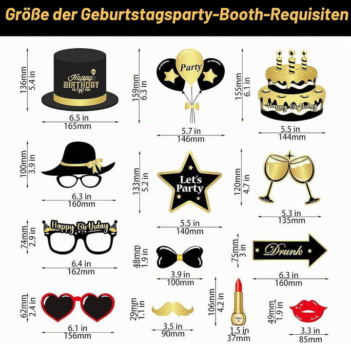 Geburtstag Aufblasbarer Bilderrahmen mit 35 PCS Foto Requisiten, Aufblasbarer Fotorahmen, Happy Birt