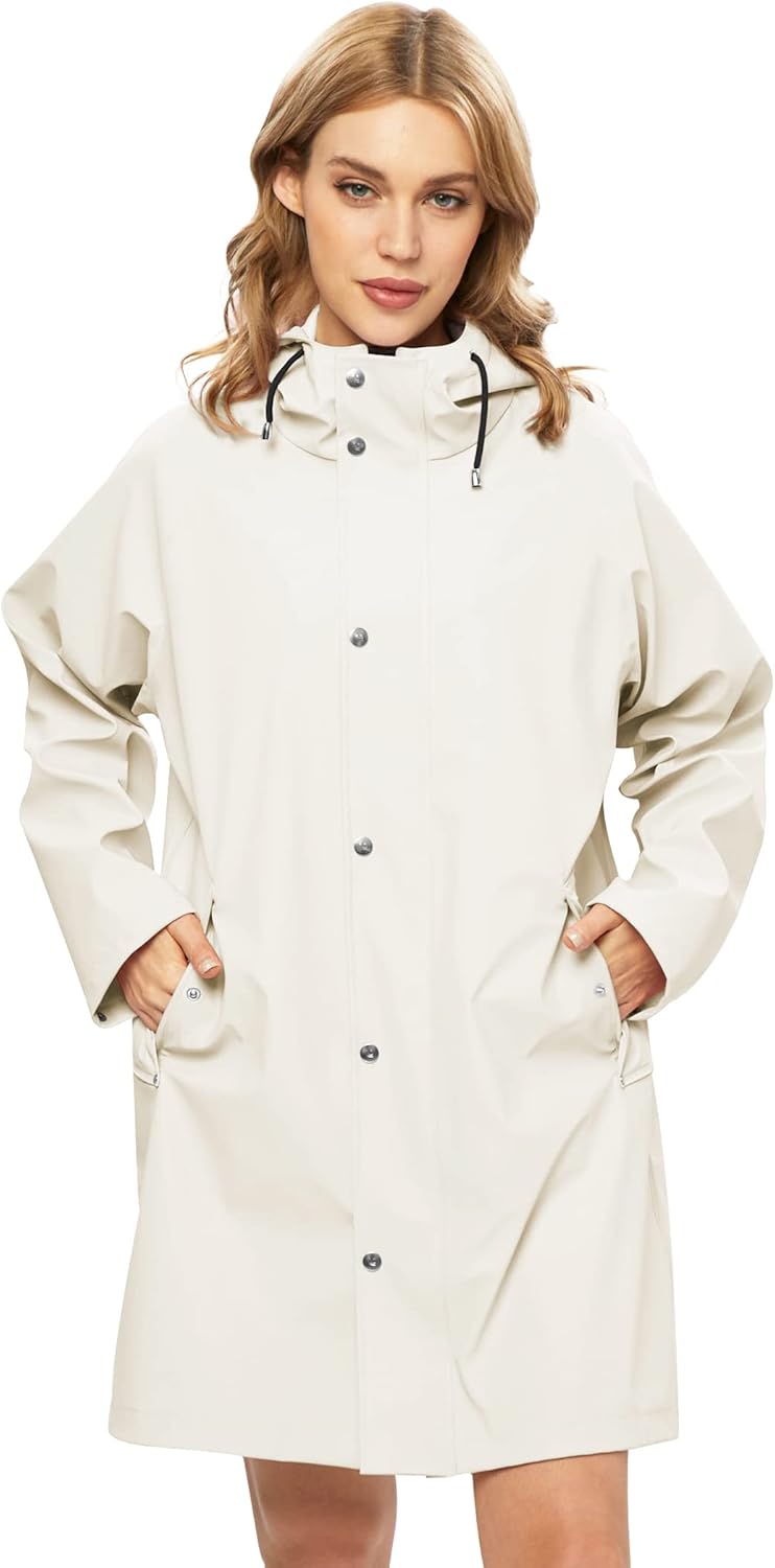 UNIQUEBELLA Damen Trenchcoat Langer Mantel Winddichter Jacke Einfarbig Kapuzenjacke Damenmantel Wind