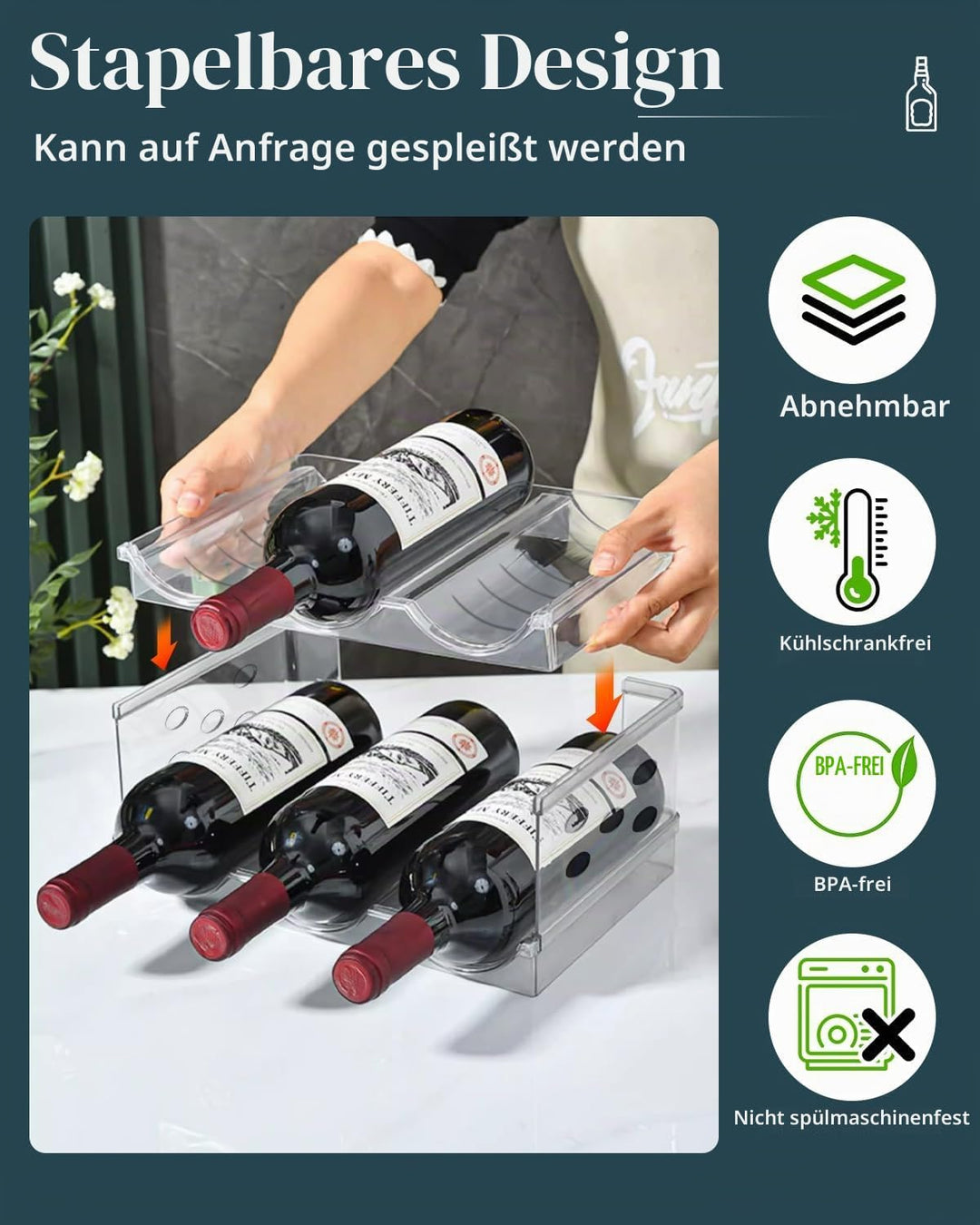 Flaschenhalter Kühlschrank Stapelbar 6 Flaschen - Effizienter Flaschen Organizer für Kühlschrank und