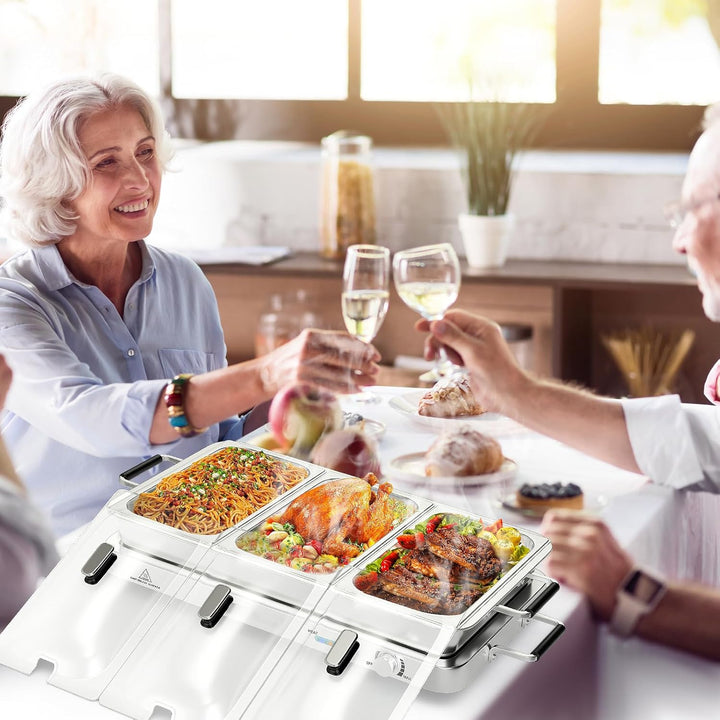 SOARS Warmhaltebehälter elektrisch 450 W, Speisenwärmer mit 3 Behältern & Deckeln, 9L Edelstahl Chaf