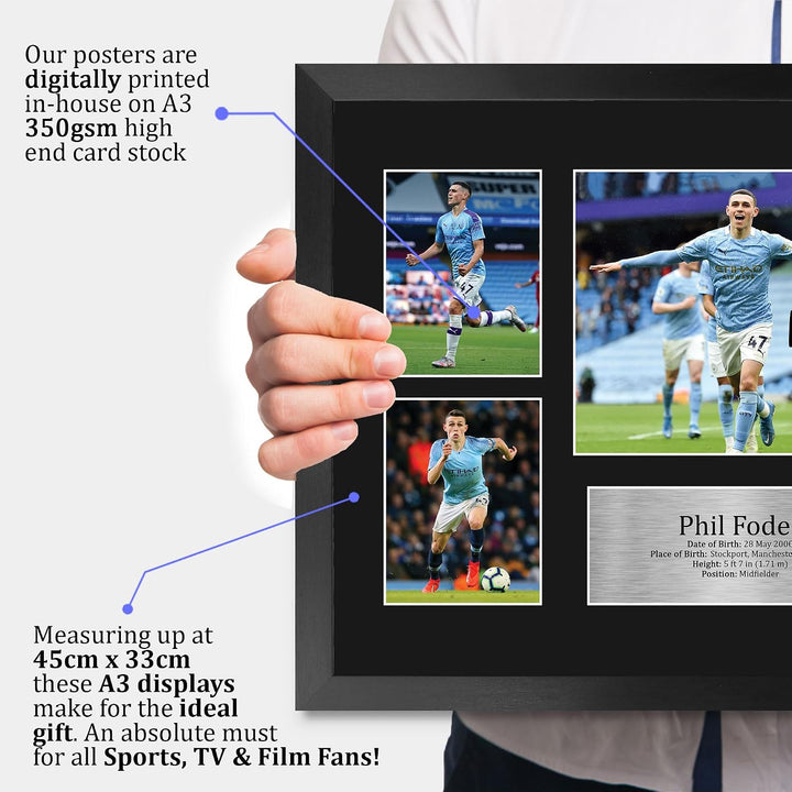 HWC Trading FR A3 Phil Foden Manchester City Geschenke Gedruckt, Signiert Autogramm Bild, Für Fussba