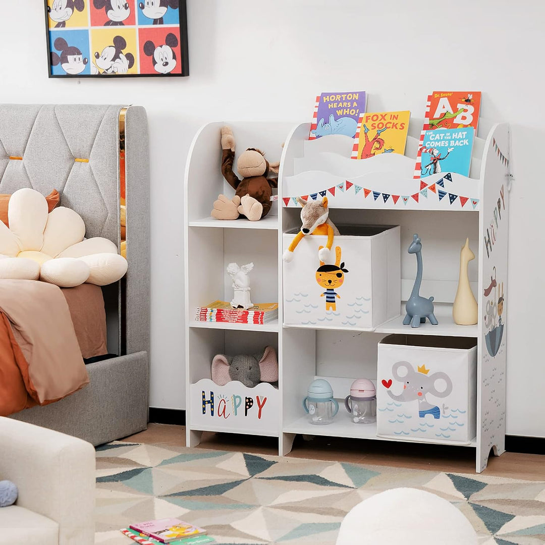 HOMASIS 3-stöckiger Kinderregal, freistehender Kinderspielzeugregal Bücherregal, Aufbewahrung für Sp
