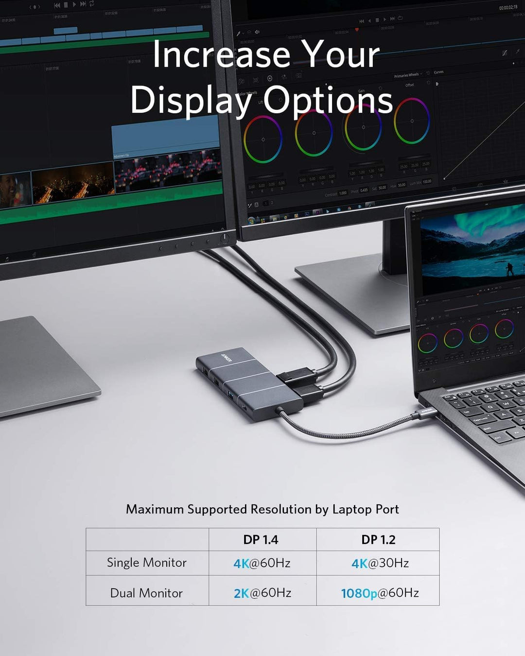 Anker PowerExpand+ 11-in-1 Adapter Hub, mit 4K@60Hz HDMI und DP, 100W Power Delivery, USB-C und 3 US