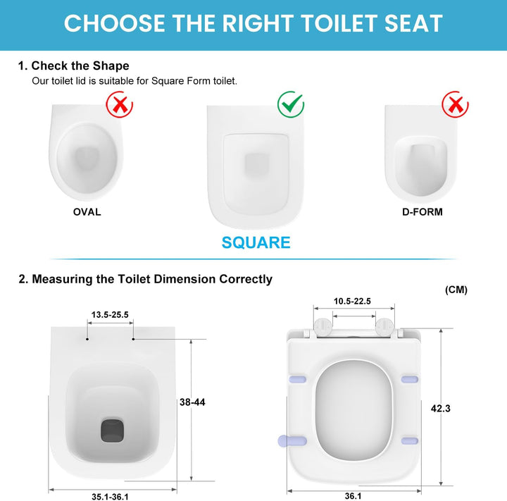 WC Sitz mit Absenkautomatik Eckig | Toilettendeckel Duroplast Weiss | Klobrille mit Schnellverschlus