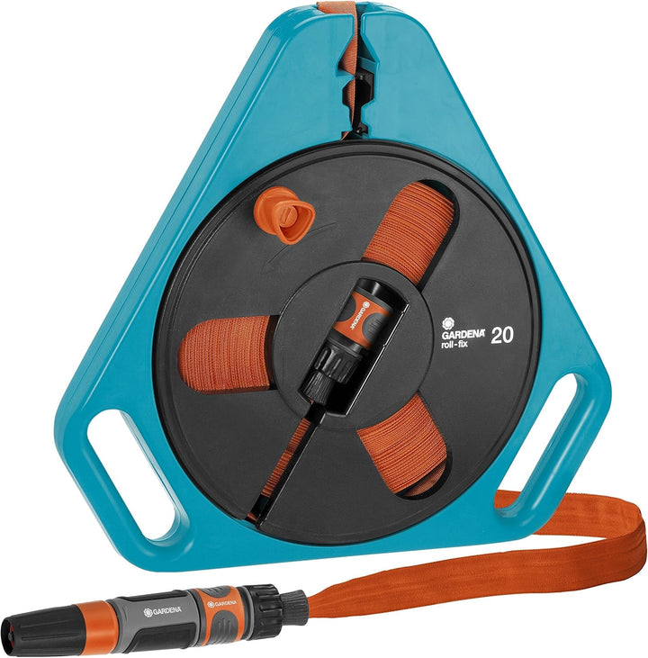 Gardena Classic roll-fix Flachschlauch 20 mit Kassette: Platzsparende Schlauchkassette & Wasserdieb: