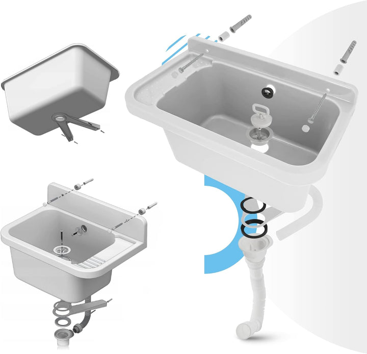 Waschbecken mit Regal 50 x 34 x 21 cm Weiss | Spülbecken Ausgussbecken Waschtrog Becken Ablage Überl