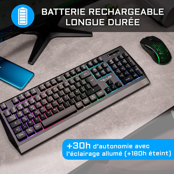Pack Clavier - Souris Sans fil THE G-LAB Combo Tungsten (Noir)