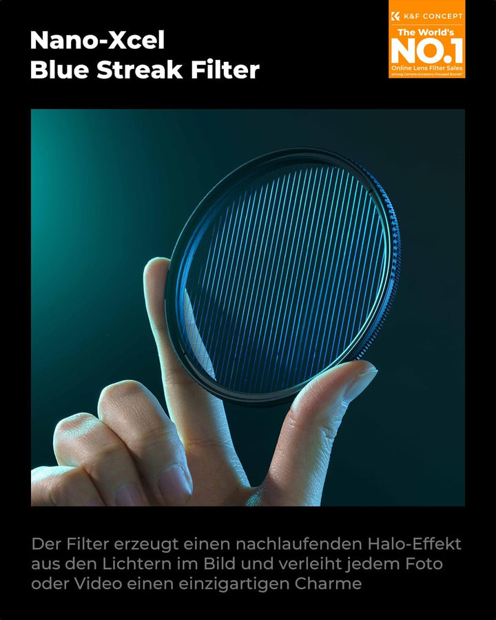K&F Concept Nano-X Serie Blue Streak Anamorpher Effekt Filter 55mm Blaue Streifenfilter Anamorphic L