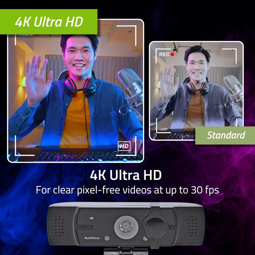 Nedis WCAM120BK Webcam | Full HD@60fps / 4K@30fps | Autofokus | Eingebautes Mikrofon | Schwarz