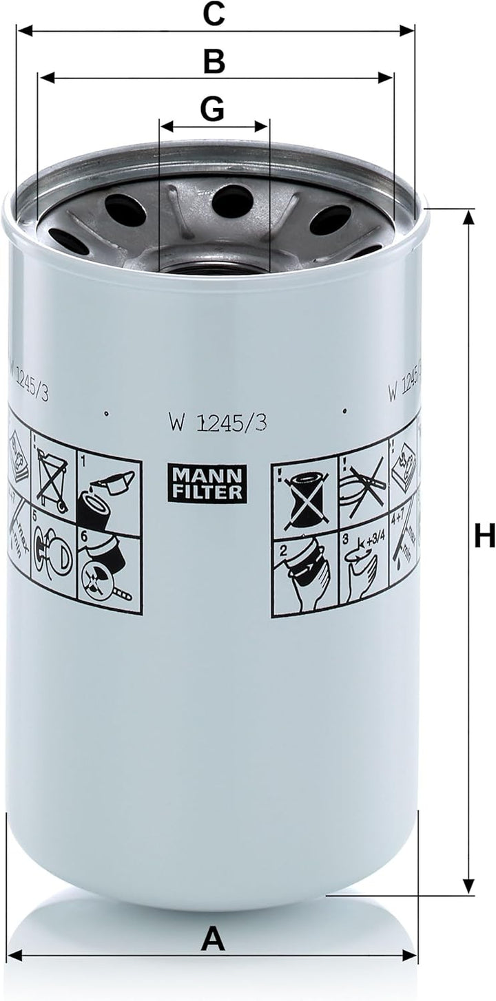 MANN-FILTER W 1245/3 x Ölfilter – Hydraulikfilter mit Dichtung / Dichtungssatz – Für PKW und Nutzfah