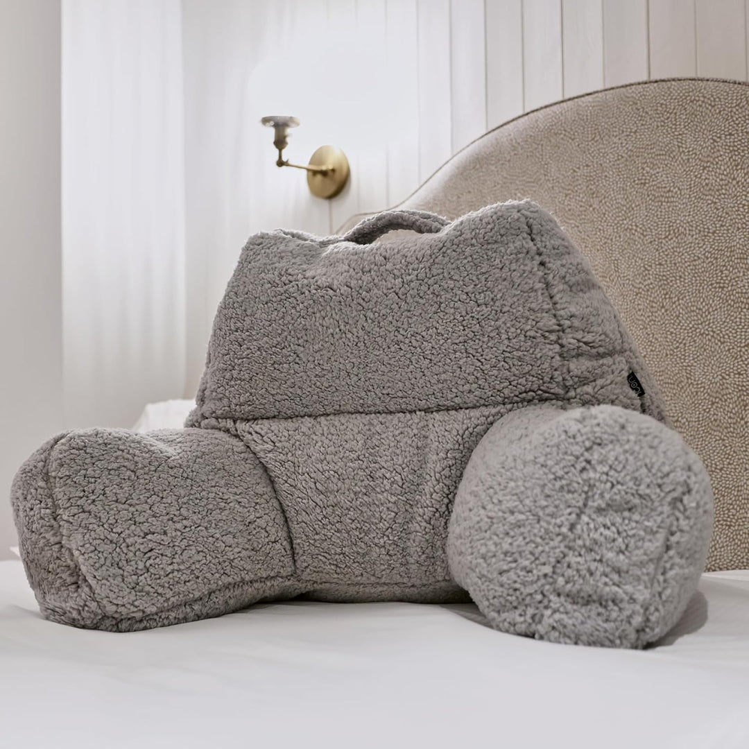 Icon Teddybär Rückenlehne Lesekissen, Grau, 2er Pack, Lesekissen Flauschig mit Sitzsack Füllung, Rüc