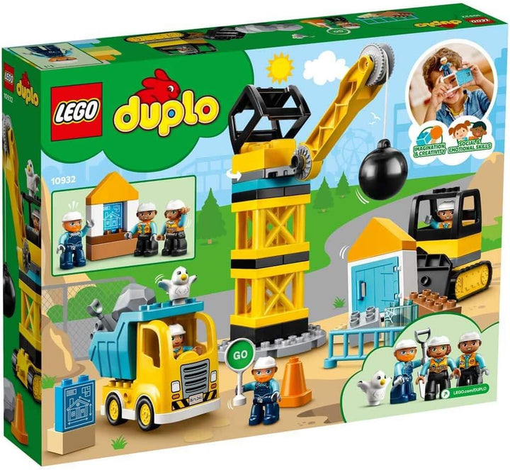 LEGO 10932 DUPLO Baustelle mit Abrissbirne, Spielzeug mit Baustellenfahrzeugen wie LKW, Kran und Bag