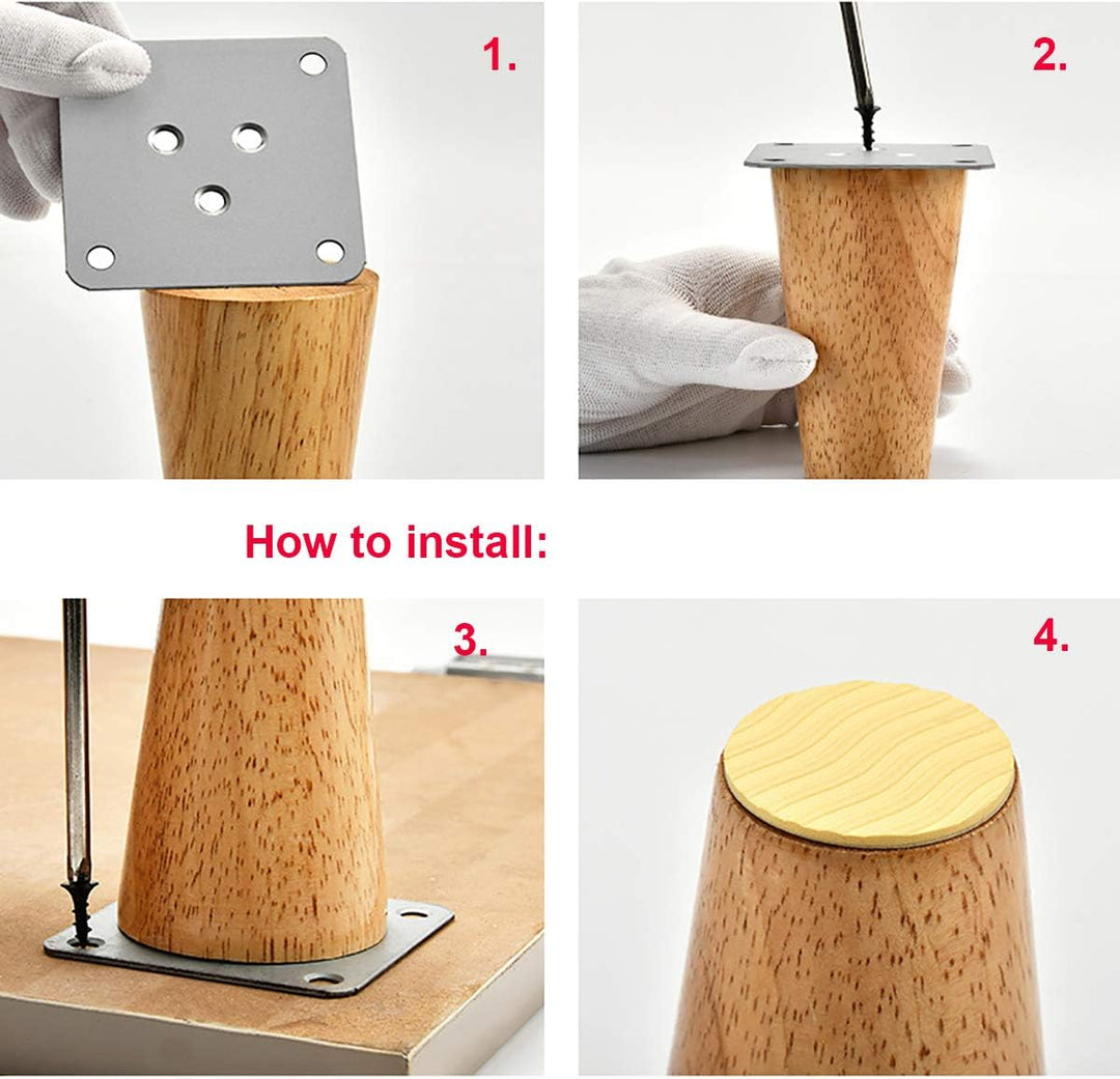 Qrity 4 Stück Möbelfüsse Holz, 6cm Ersatz Sofafüsse mit Montageplatten & Schrauben, für Schrank, Sof