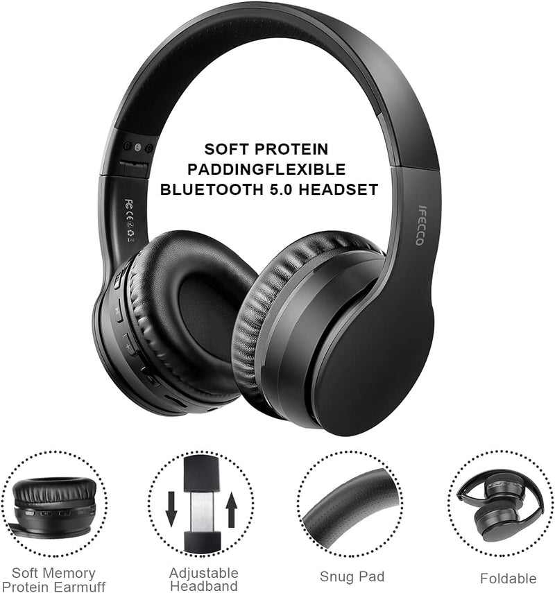 IFECCO Bluetooth 5.3 Kopfhörer Over-Ear, kopfhörer kabellos mit Eingebautem Mikrofon Micro SD/TF FM,