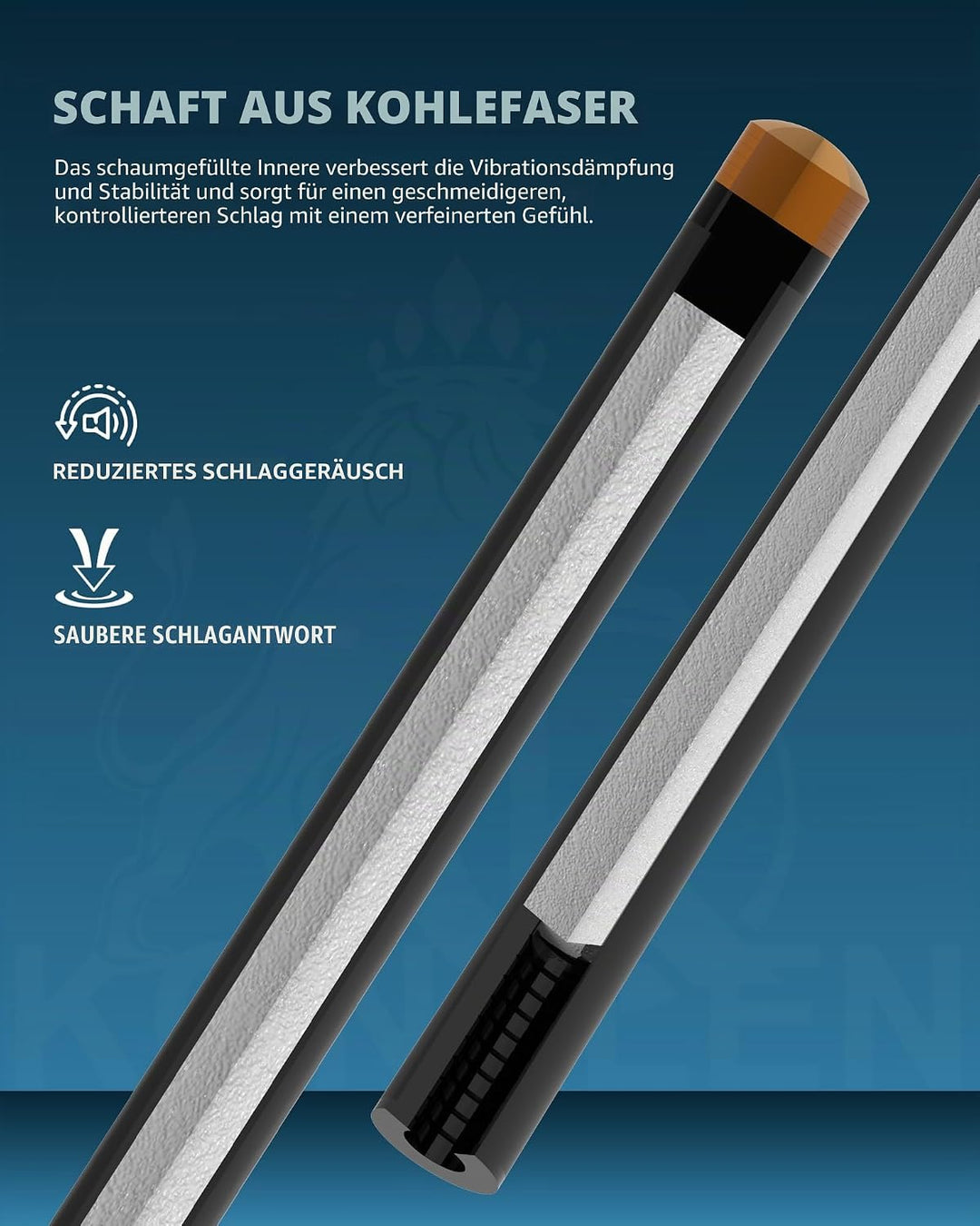 KONLLEN Billardqueue-Stick aus Karbonfaser, niedrige Ablenkung, handgefertigt, Inlay, ultraglatt, pr