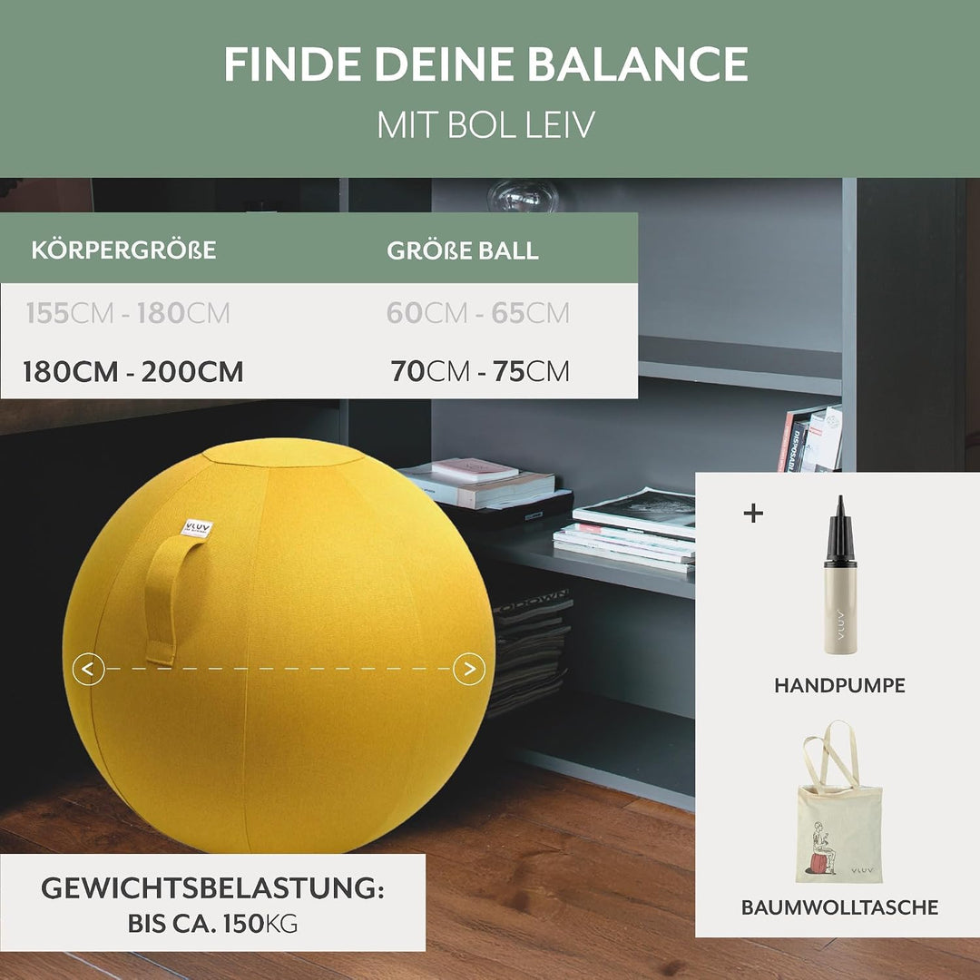 VLUV LEIV Stoff-Sitzball 60cm - 65cm Mustard, 60cm - 65cm Mustard