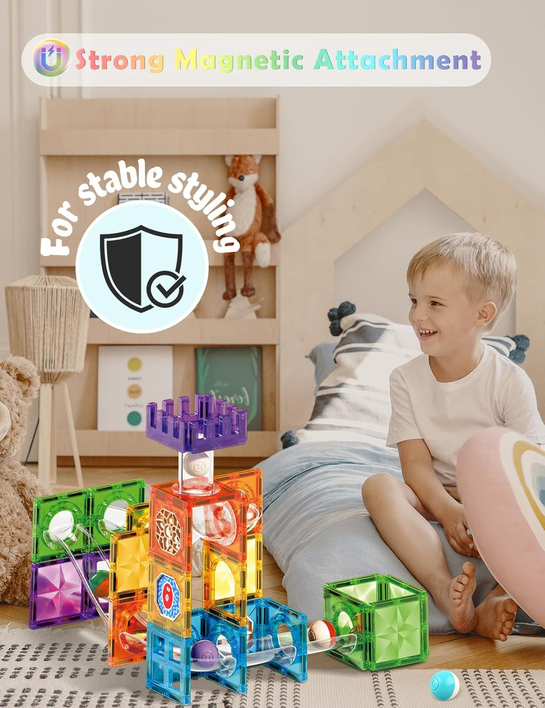 ROXENDA 73 Piezas Magnetische bausteine kugelbahn- Juguete Educativo Stem para niños. Con imanes pot