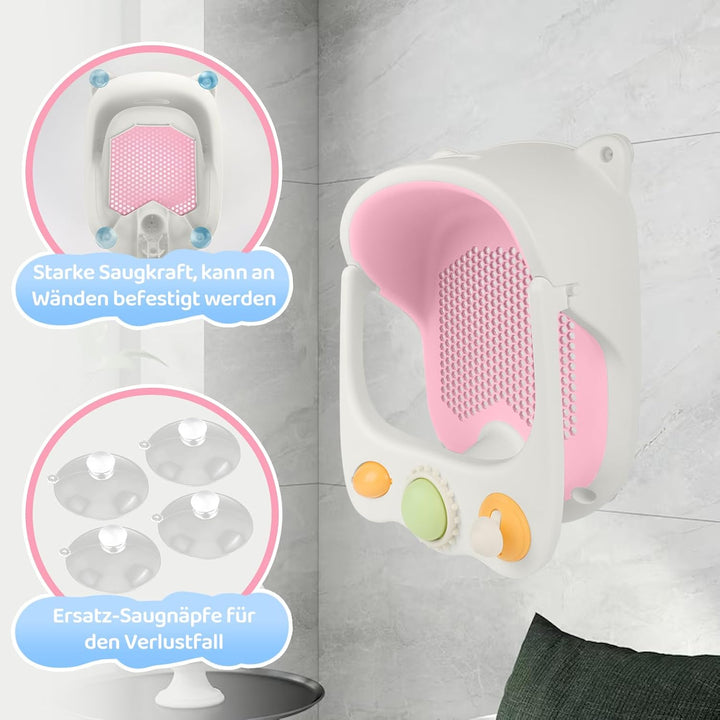 Baby Badesitz ab 6 Monate, Badewannensitz mit 4-starken Saugnäpfen, Rutschfester Badesitz Baby mit S