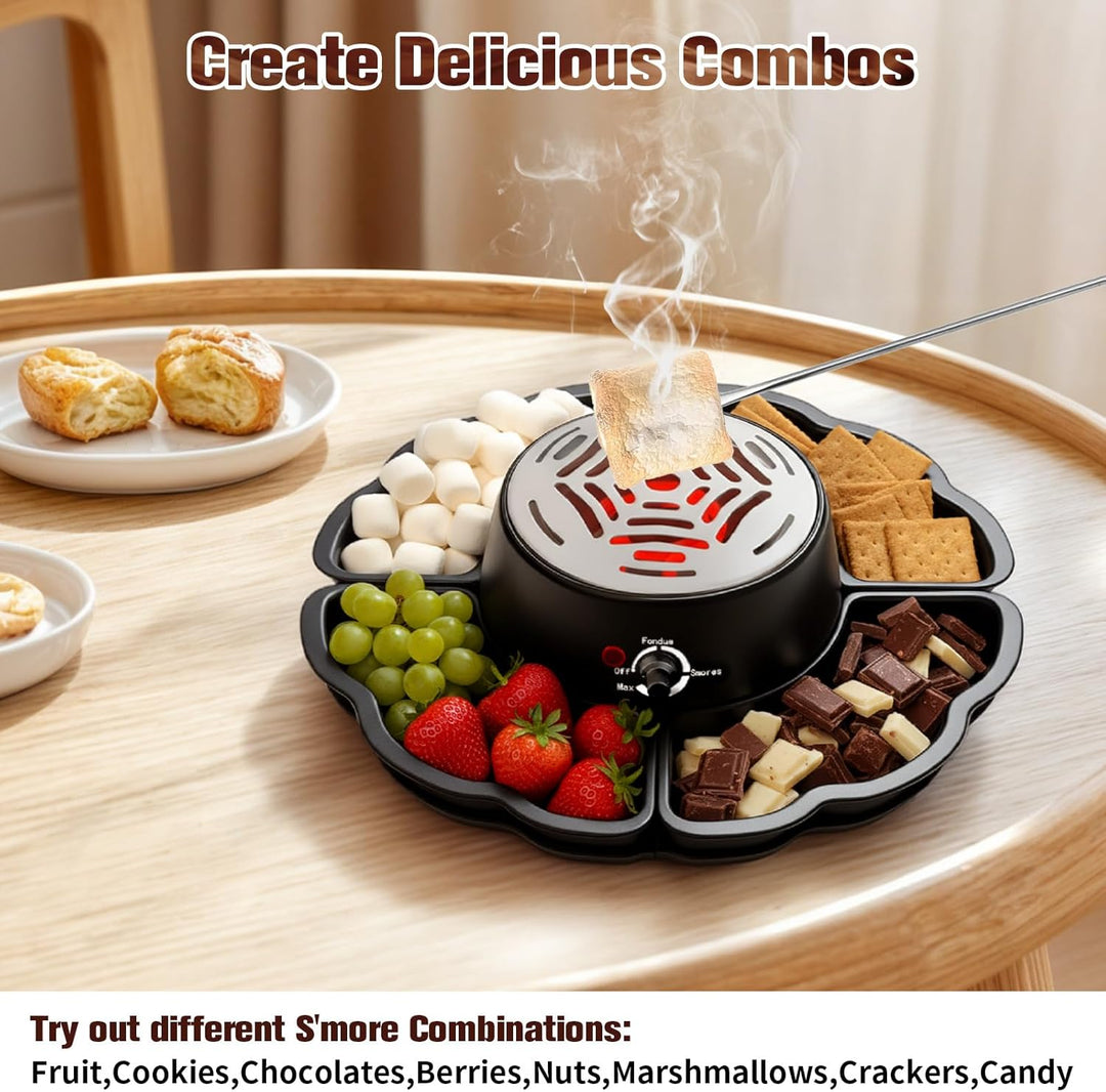2-in-1 Smores Maker & Schokoladenfondue Set – S'Mores Set für Innenräume, Flammenloser Röster mit 4