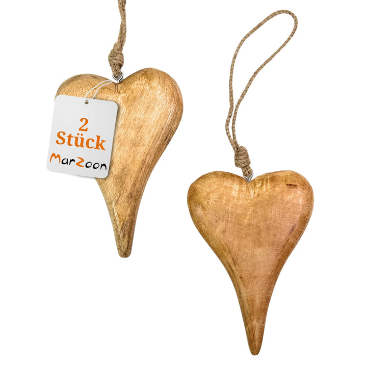 2X Holz Anhänger Herz je 15 x 10 cm - Massiv Holzherzen zum Hängen - Holz-Deko für Fenster - Vintage