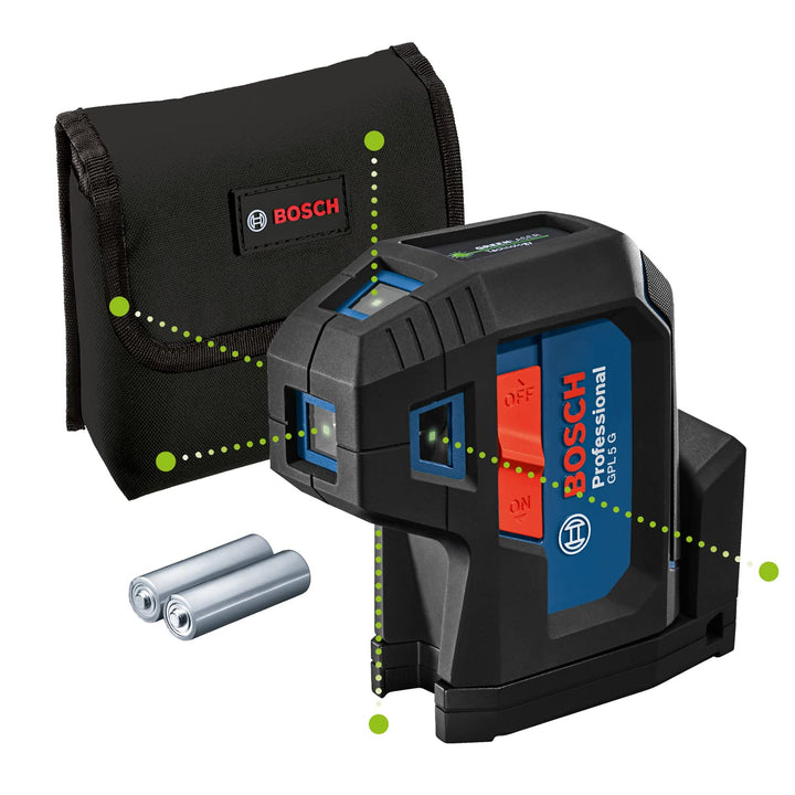 Bosch Professional 5-Punkt-Laser GPL 5 G (grüner Laser, Arbeitsbereich: bis 30 m, Tasche) GPL 5 Grün