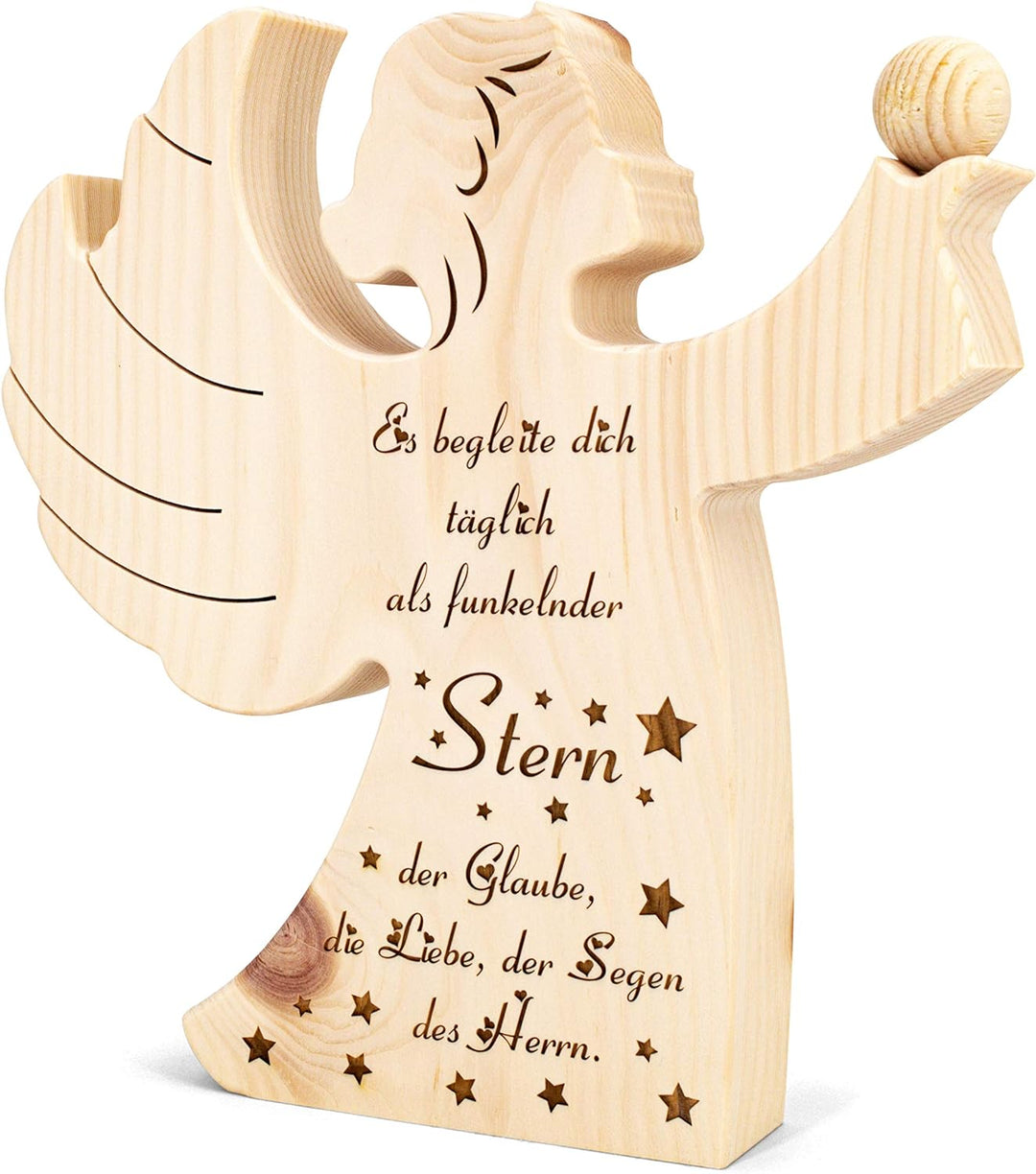 sagl.tirol Zirbenengel mit Zirbenkugel - Holzengel mit Gravur - Zirben Engel mit Spruch - Taufgesche
