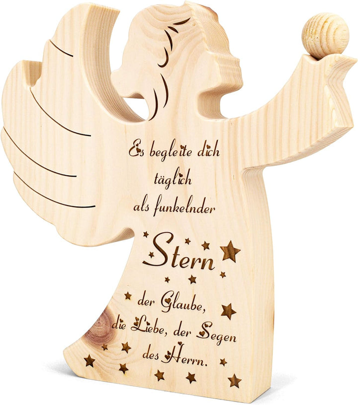 sagl.tirol Zirbenengel mit Zirbenkugel - Holzengel mit Gravur - Zirben Engel mit Spruch - Taufgesche