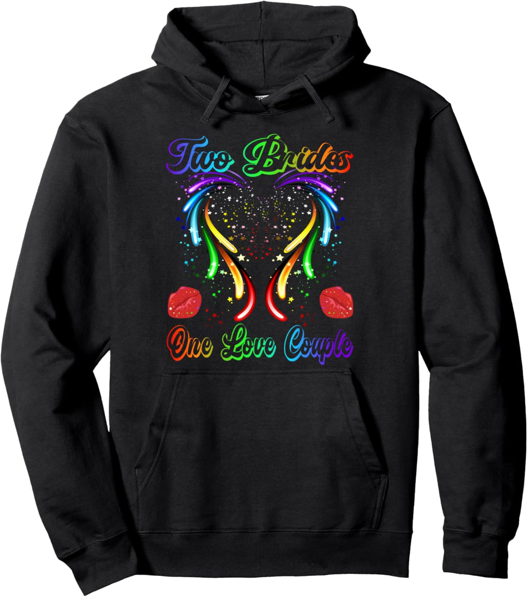 Regenbogen Herz Proud LGBT Two Brides Couple Wedding Pullover Hoodie