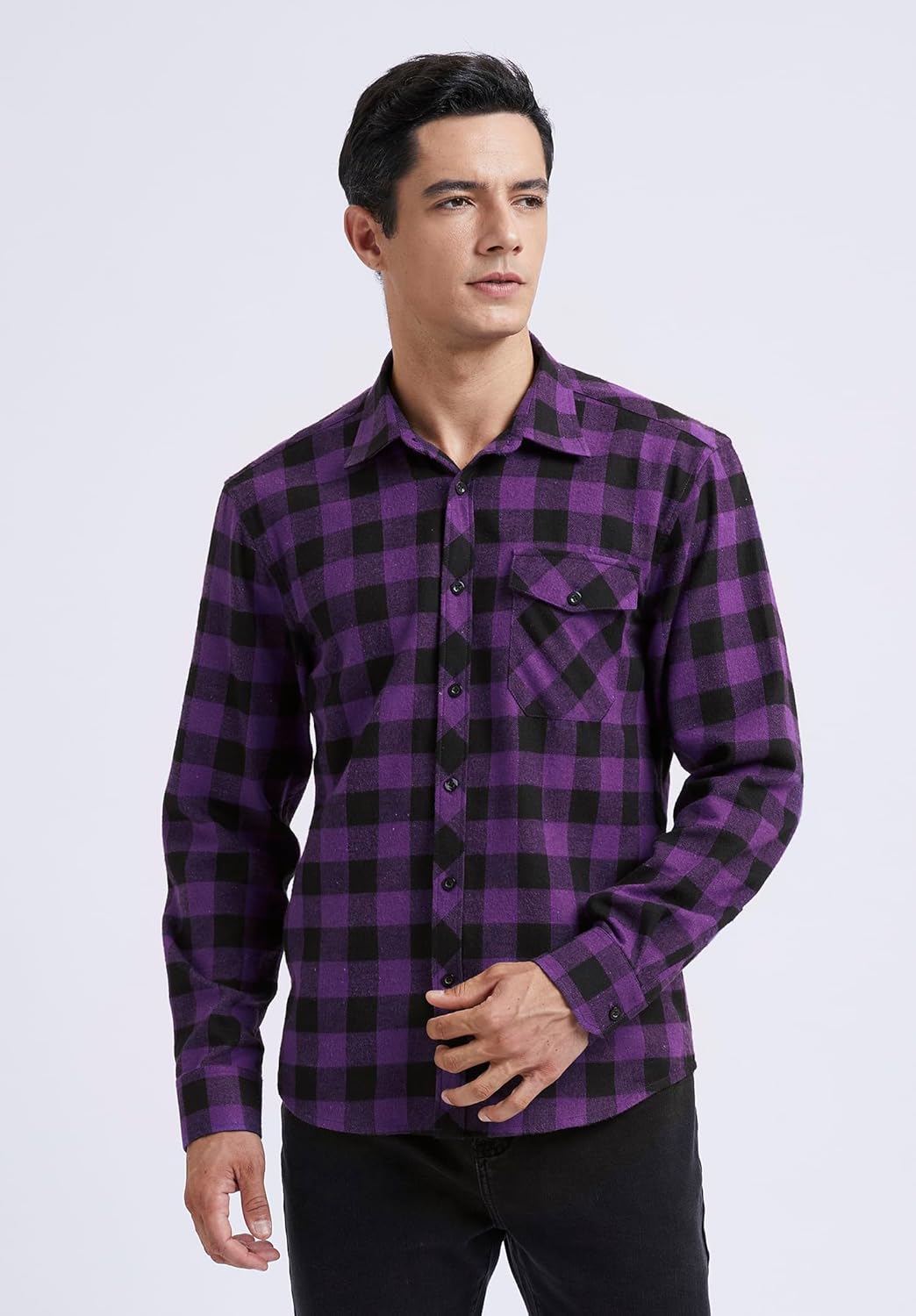 HISDERN Flanellhemd Herren Karierte Hemden Herren Langarm Button Down Baumwolle Holzfällerhemd Regul