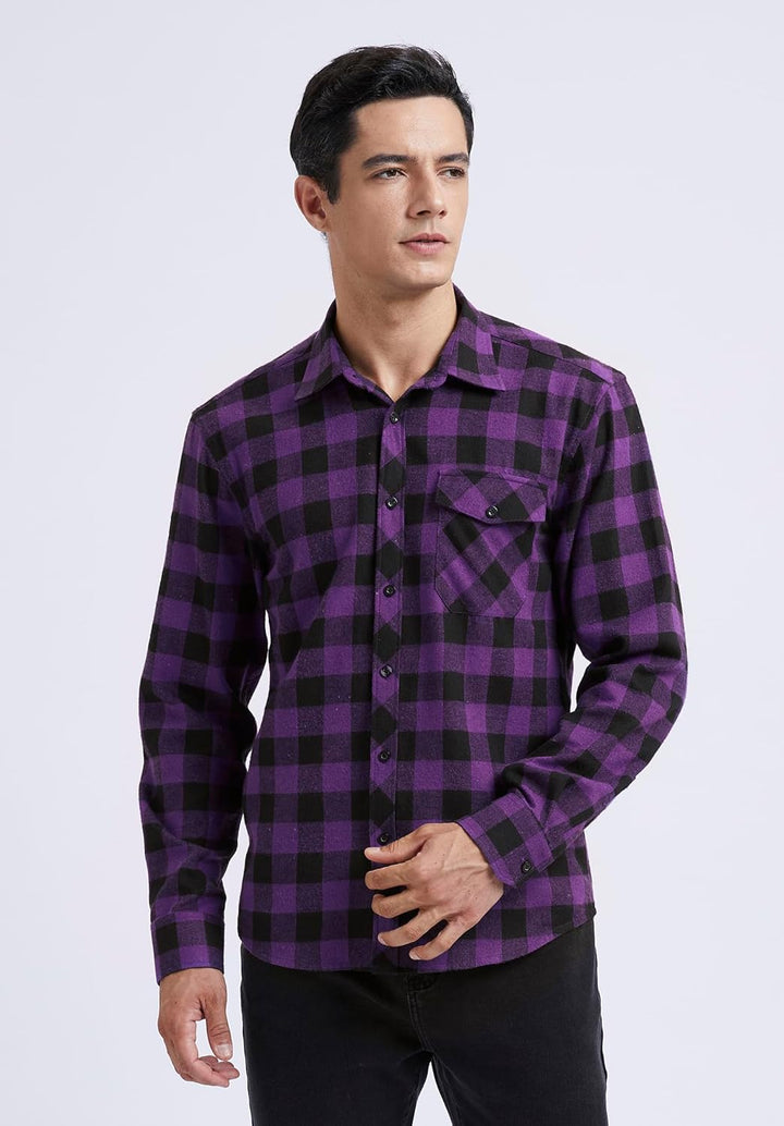 HISDERN Flanellhemd Herren Karierte Hemden Herren Langarm Button Down Baumwolle Holzfällerhemd Regul