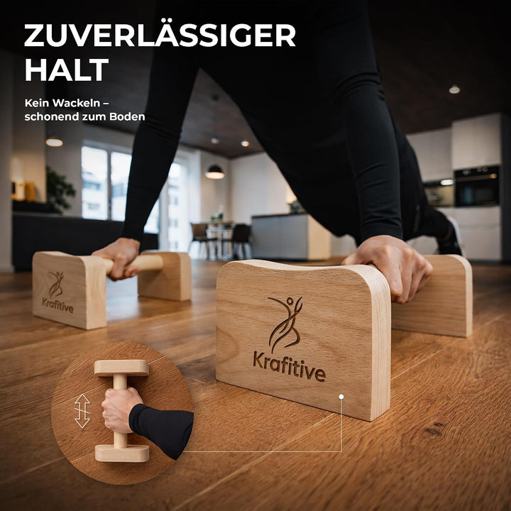2er Set Liegestützgriffe Holz 150kg belastbar aus massivem Buchenholz - Parallettes für Calisthenics