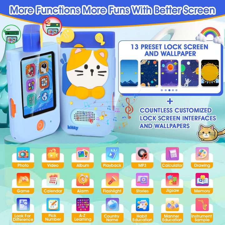 Kinderkamera Spielzeug mit 180° Drehobjektiv, Kinder Handy Smartphone mit 2.8 inch Touchscreen & Sil